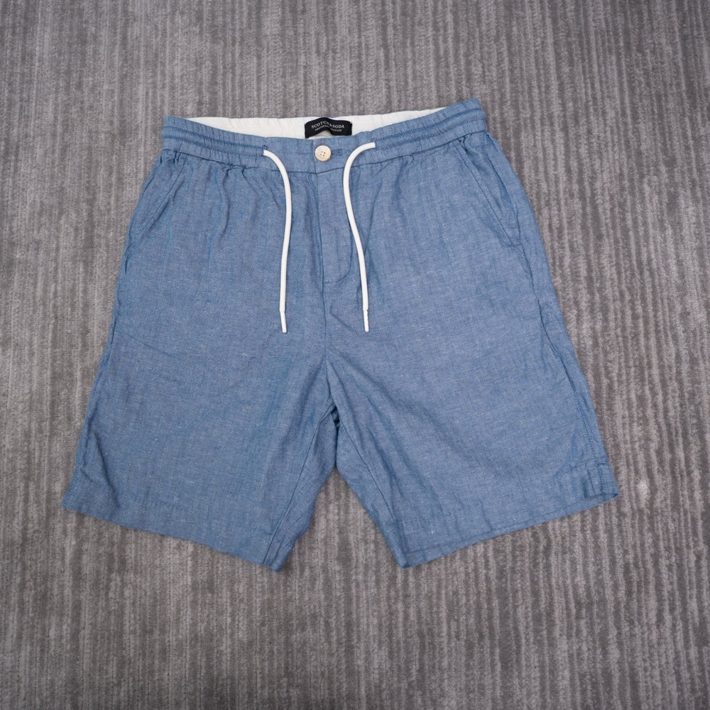 Scotch & Soda Fave Shorts Mens 29 Blue Excellent Herringbone Cotton Linen Blend